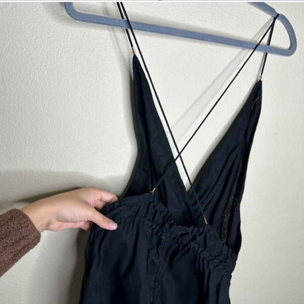 Intimately Free People Black Tassel Linen Strappy Romper Onesie Medium Surplice - Picture 5 of 6